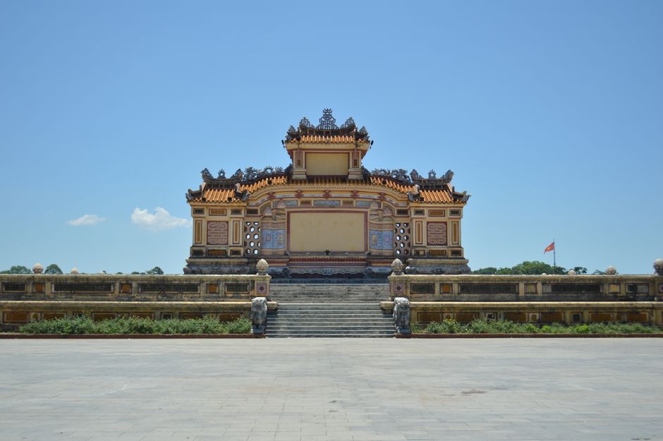 Ancient architecture of the Imperial City in Hue, Vietnam, showcasing Vietnamese cultural heritage under a cle