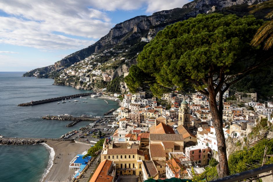 Beautiful aerial view of the Amalfi Coast with Mediterranean architecture and seaside charm