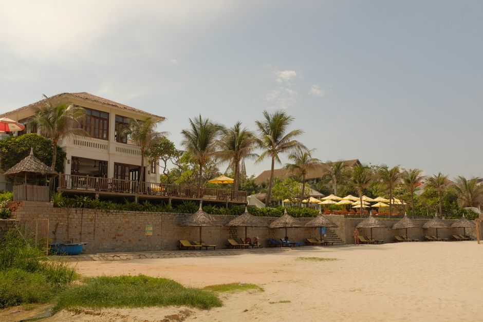 Beautiful beachfront resort with coconut palms in Phan Thiet, Vietnam.
