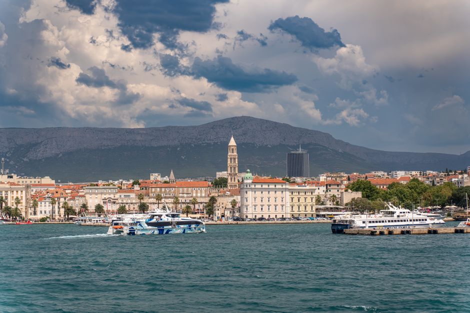 Explore the historic waterfront of Split, Croatia, featuring Diocletian's Palace and bustling harbor