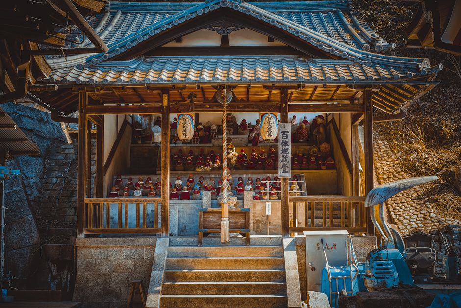 Capture of a traditional Japanese shrine in Kyoto with intricate wooden architecture and cultural artifacts.