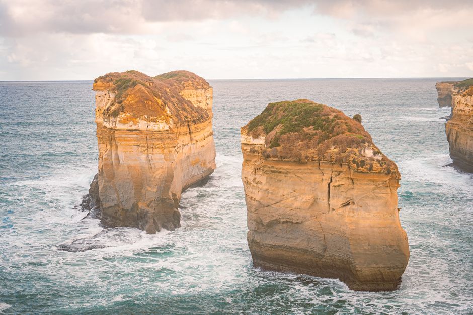 Majestic sea stacks near the coast on a sunny day along Australia's Great Ocean Road
