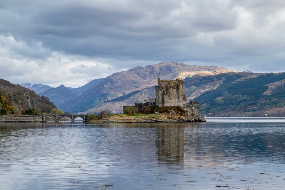 Picturesque view of Eilean Donan Castle near Dornie, in the tranquil Scottish Highlands
