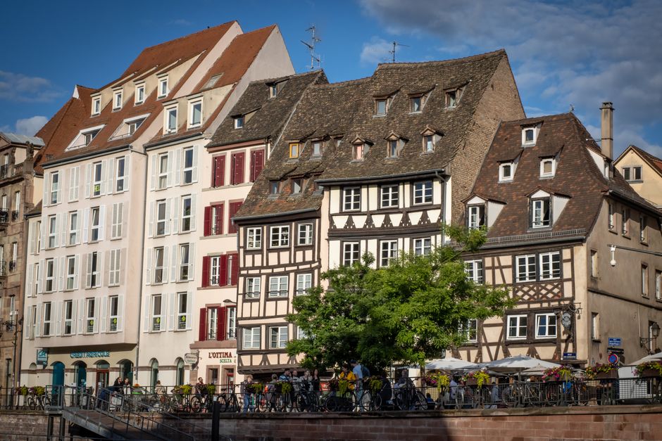 Picturesque view of traditional half-timbered buildings in Strasbourg, showcasing historic architecture