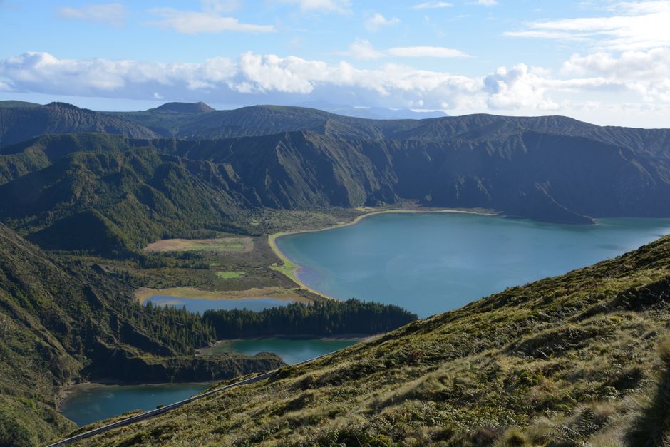 Stunning aerial view of Lagoa do Fogo, a serene volcanic crater lake in São Miguel, Azores