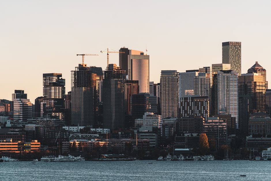 Stunning view of Seattle's skyline at twilight, reflecting urban architecture and waterfront setting