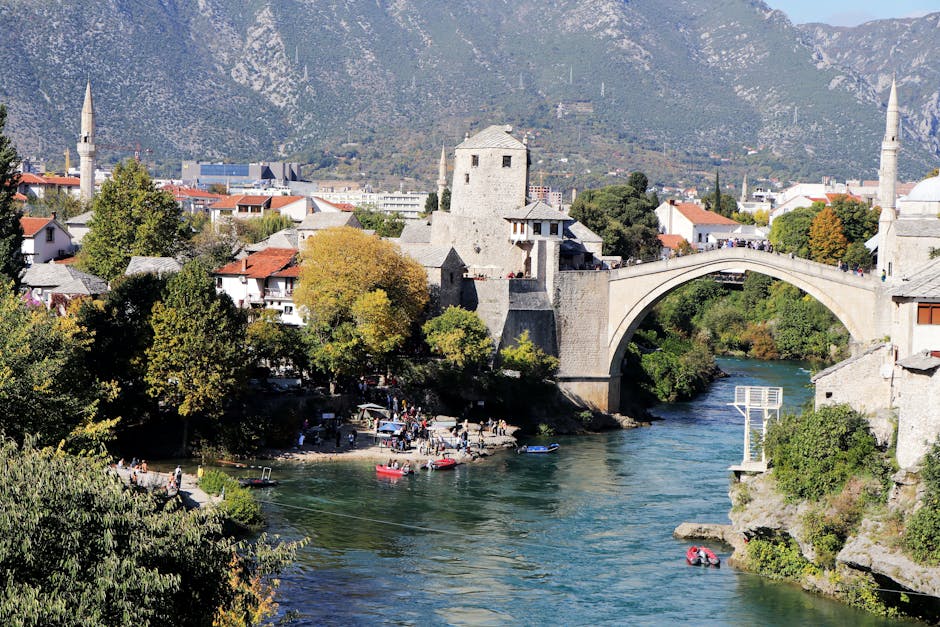 A stunning view of the historic Stari Most bridge in Mostar, Bosnia and Herzegovina, capturing its architectural beauty.